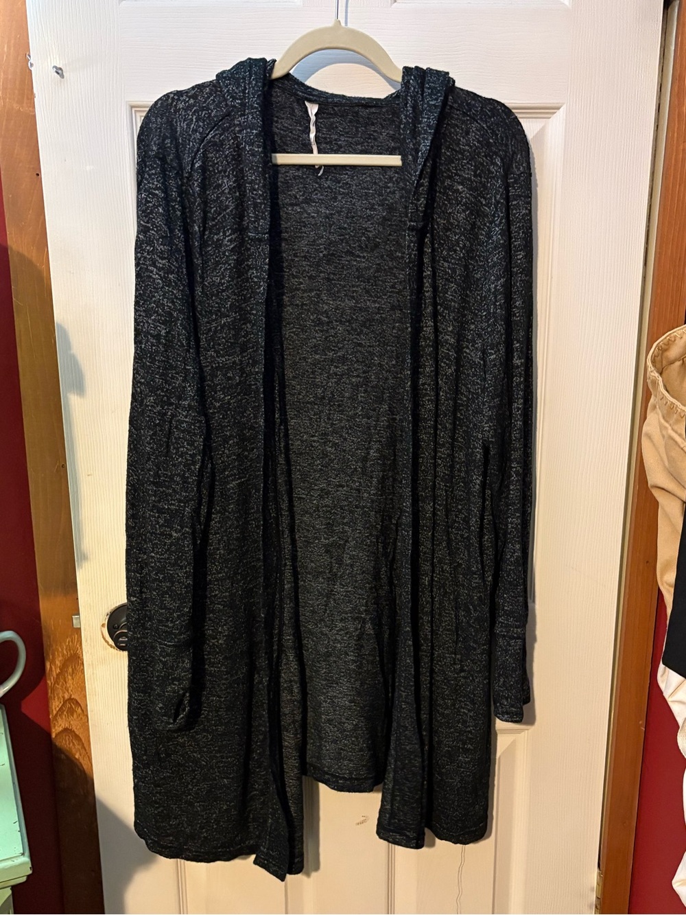 Women's Open-Front Hooded Cardigan Sweater - Dark Gray Charcoal